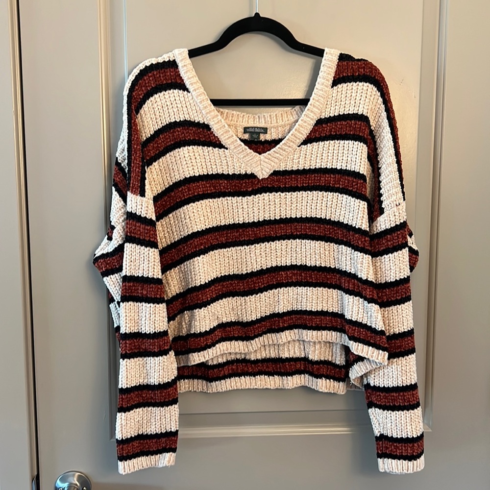Target Wild Fable Cropped Striped V-Neck Chenille Sweater